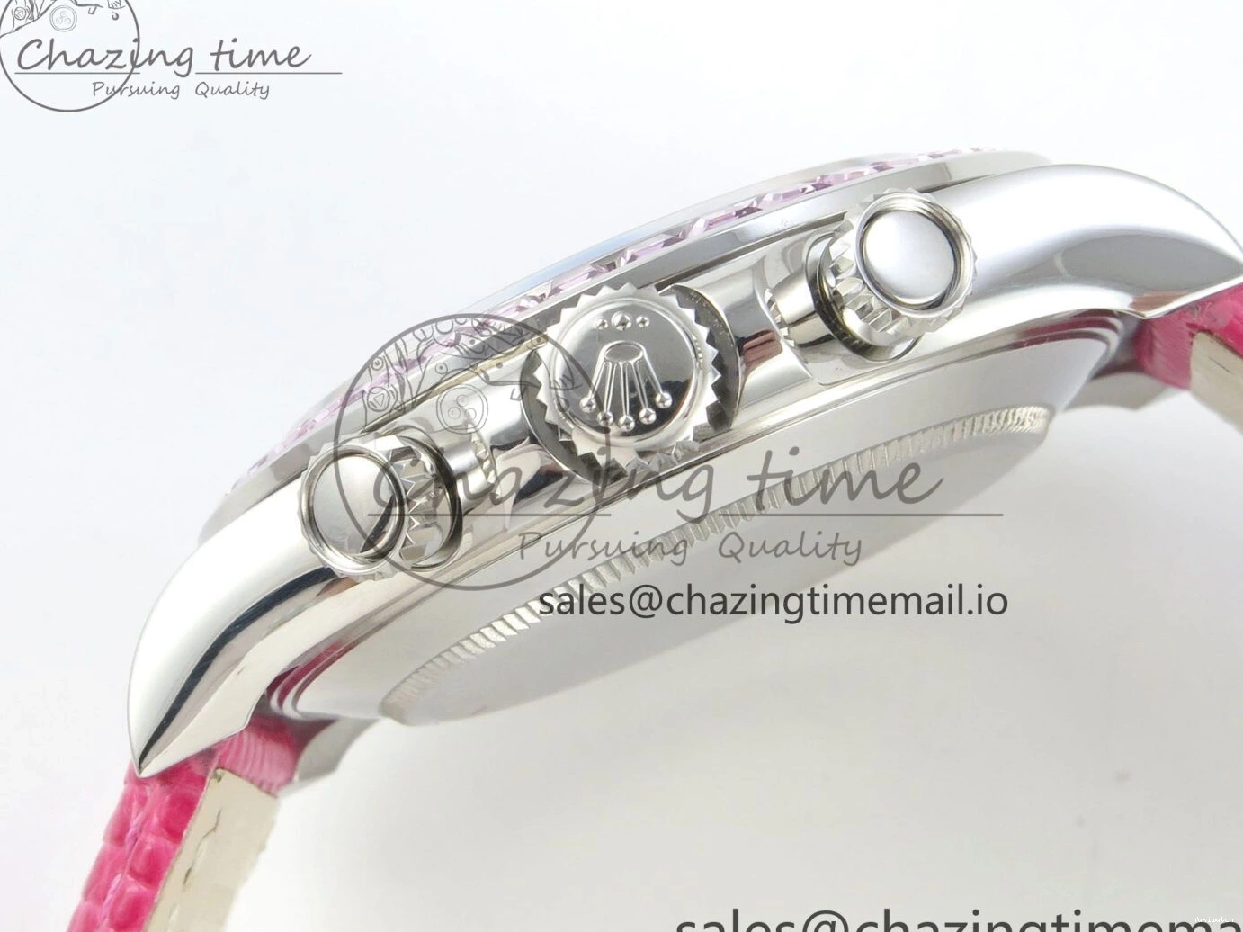 MPF Pink Daytona Bezel Dial Leather on Diamonds Modded 40mm SA4801 Custom Strap Pink 0513
